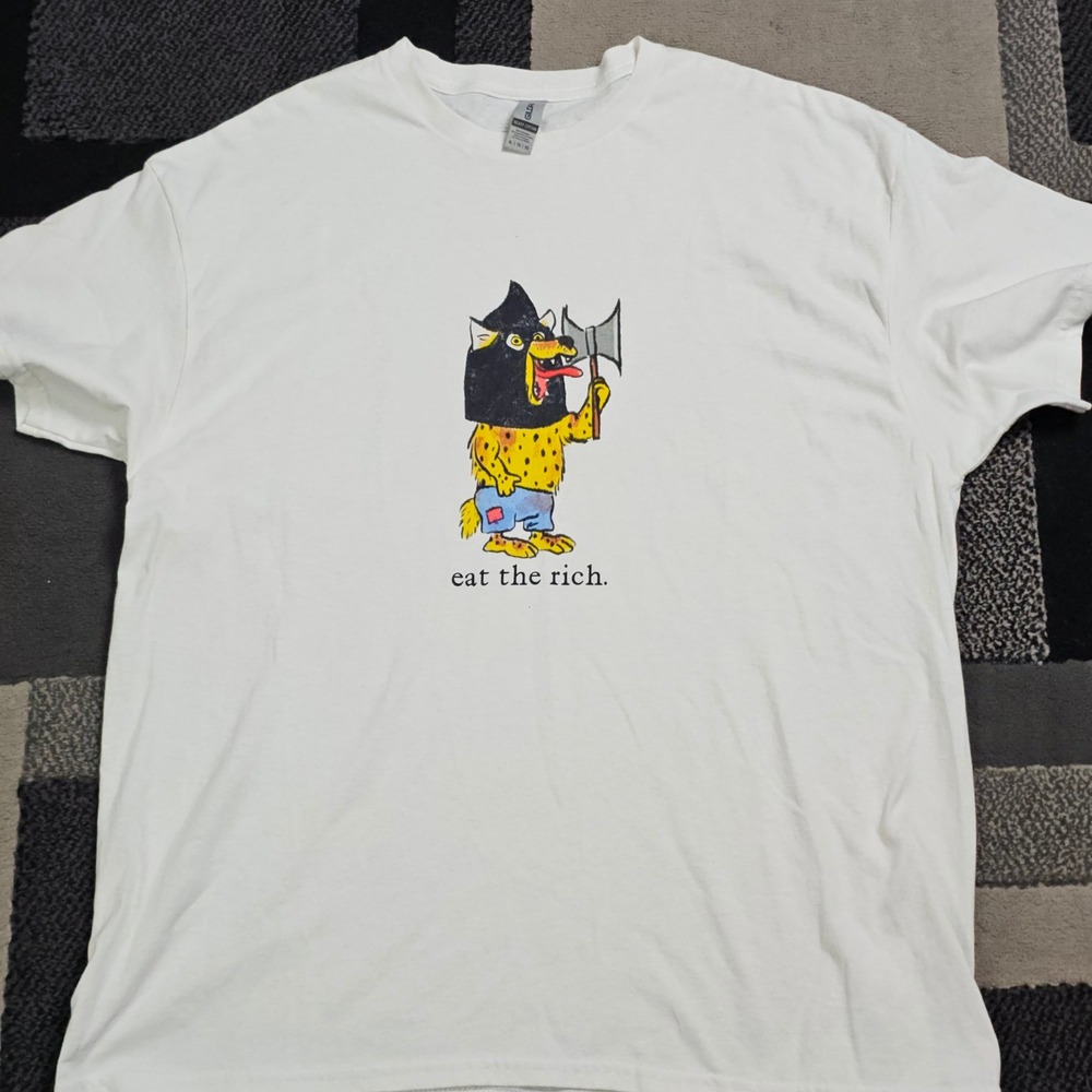 Gildan Eat the Rich Graphic T-Shirt Mens XL White Excellent
